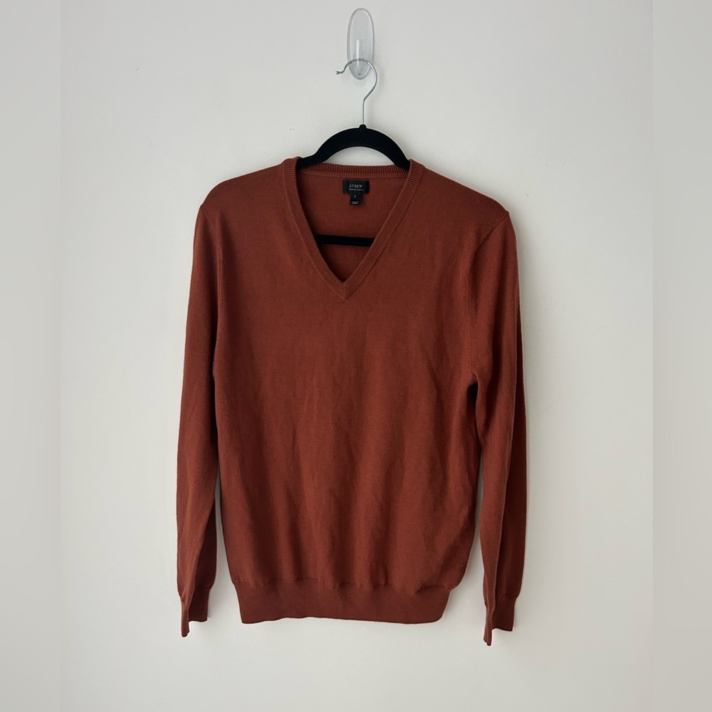 Jcrew merino wool burnt orange v neck sweater - Picture 1 of 10